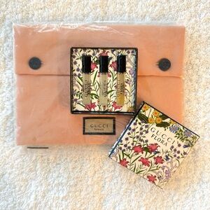 GUCCI Flora Sample Set Bundle W/ Gucci Beauty Pouch Makeup Travel Bag